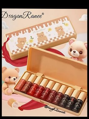 🆕️DRAGONRANEE MINI LIPGLOSS/LIP TINT SET OF 10 IN ADORABLE 🧸TEDDY🧸BOX *Y2K*